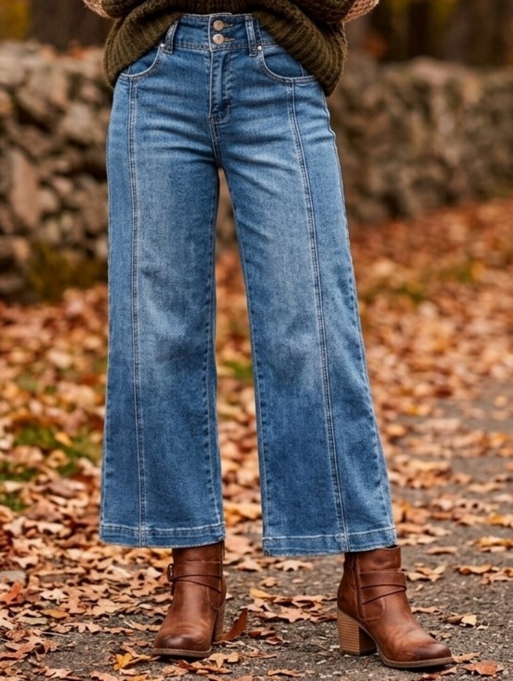 Risen x Freckled Poppy High Rise Wide Leg Front Seam Crop Jeans Dark Wash 27